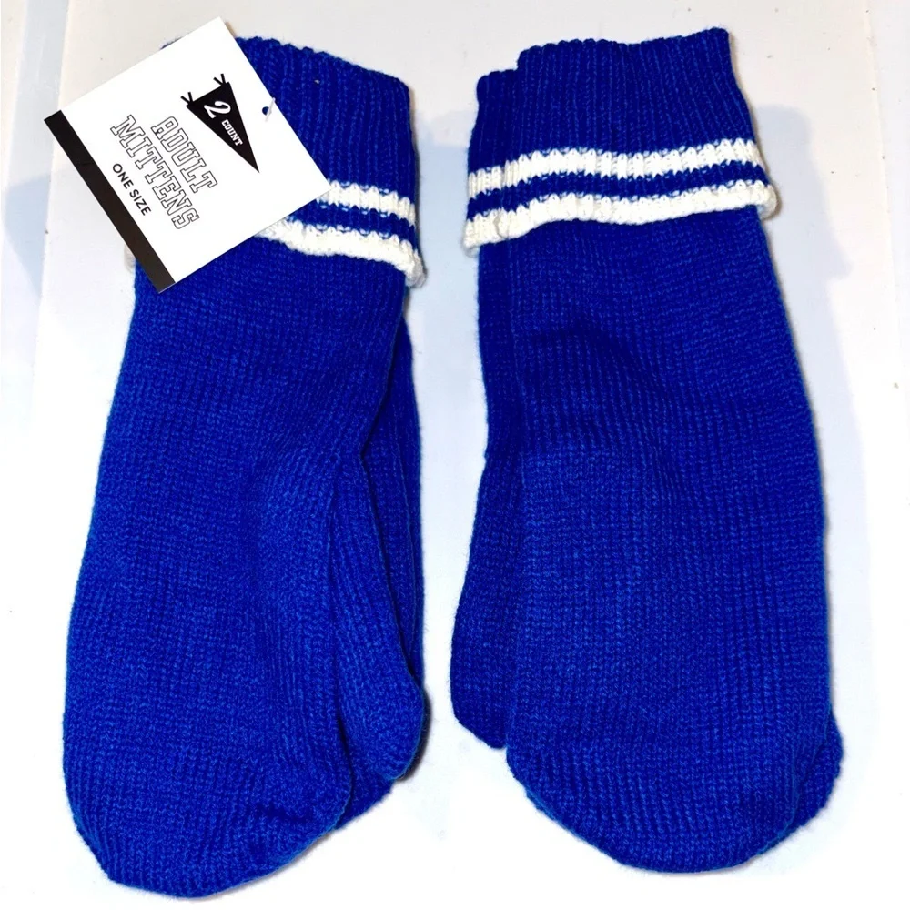 🧢🆕🧢 Varsity Royal Blue Mittens with White Stripes